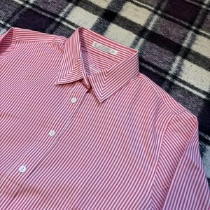 Foxcroft Womens Wrinkle Free Button Up Shirt Pink White Size 14 Cotton Polyester